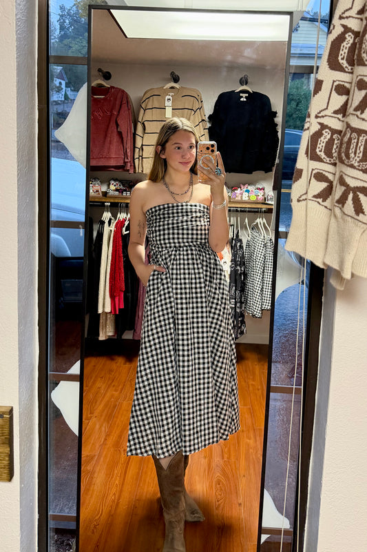 Gingham Strapless Dress