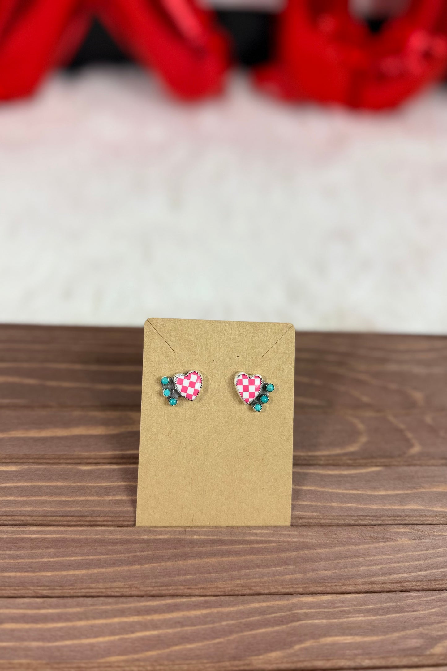 Pink Checked Studs