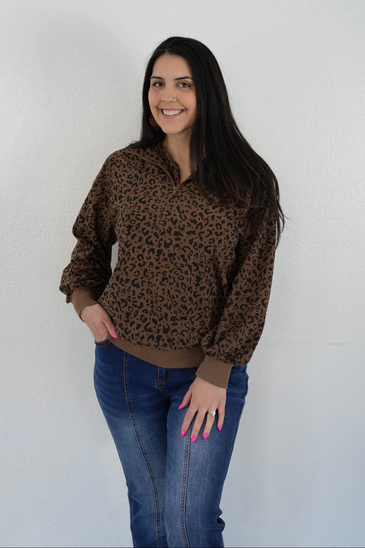 Leopard Print Quarter Zip